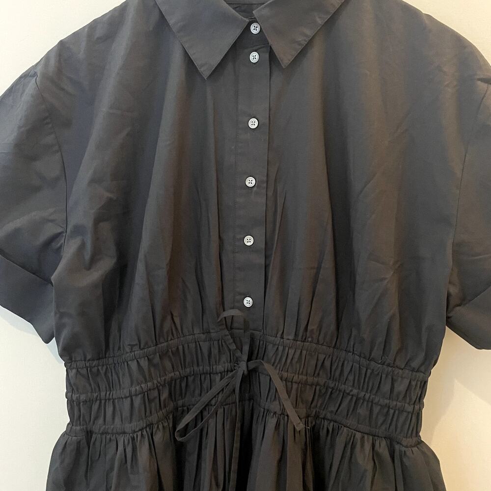 J.Crew Elena Shirtdress Cotton Poplin Midi Short Sleeves Vacation BY832 Black 6 - Picture 4 of 16